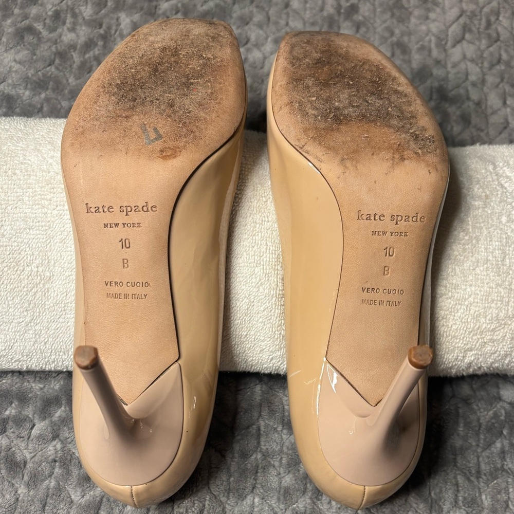 Kate Spade Nude Square Toe Heels with Bow and Stud Accent - Picture 8 of 9